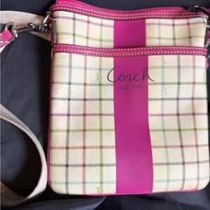 Coach Pink and Cream Plaid Crossbody Bag